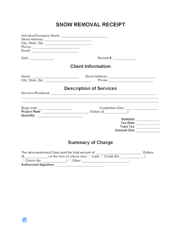 Snow Removal Receipt Template Invoice Maker